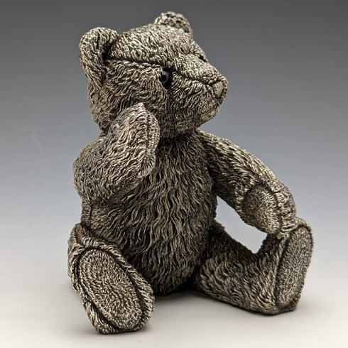 英國鄉村藝術家泰迪熊純銀雕塑小雕像 501 克